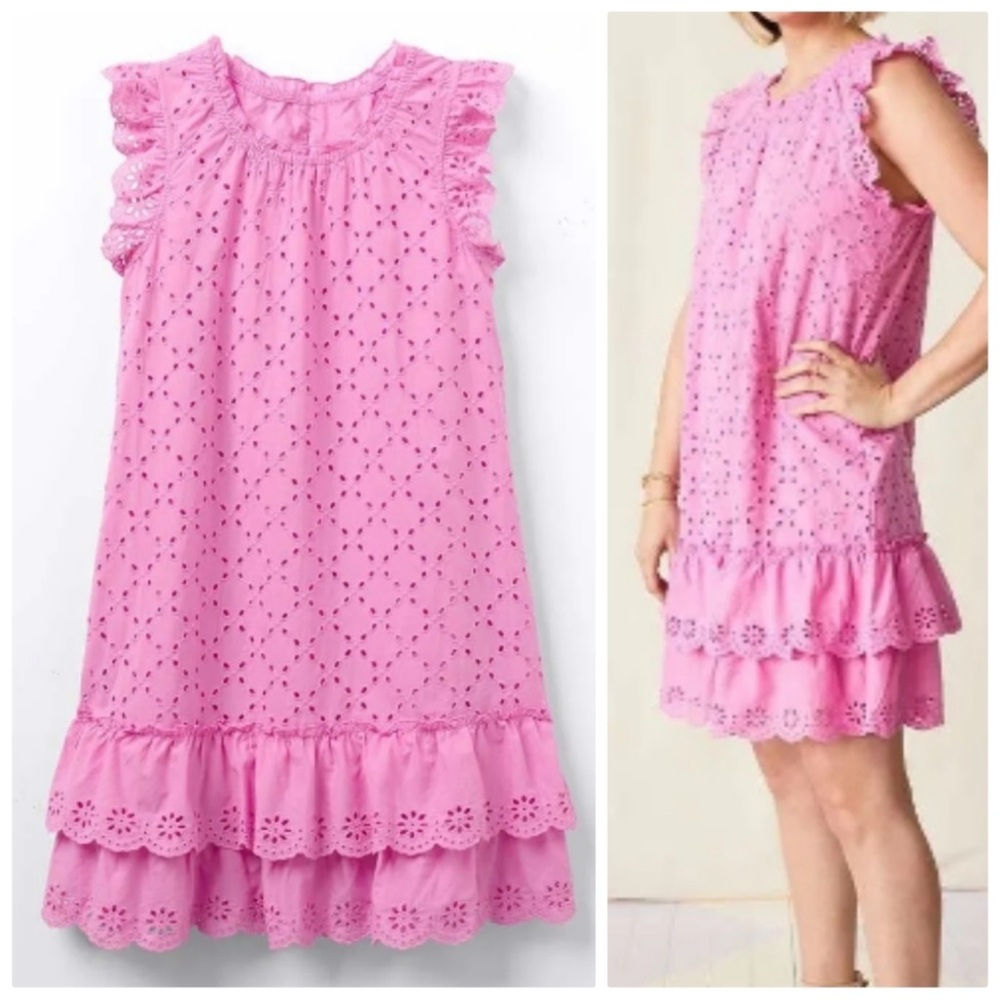 Matilda Jane Enchanted Garden eyelet shift dress pink ruffles M